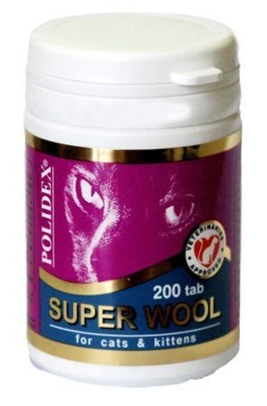 Polidex Super Wool (Полидекс Супер Вул) - Витаминная добавка для кошек для кожи и шерсти 200 таб.