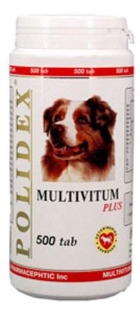 Polidex Multivitum Plus (Полидекс Мультивитум Плюс) - Витаминная добавка для собак мультивитаминный комплекс 500 таб.