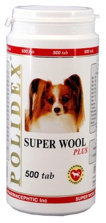 Polidex Super Wool Plus (Полидекс Супер Вул Плюс) - Витаминная добавка для собак для кожи и шерсти 500 таб.
