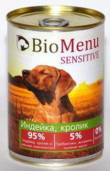 BioMenu Sensitive (БиоМеню Сенситив) - Консервы для собак Индейка-кролик 410 гр