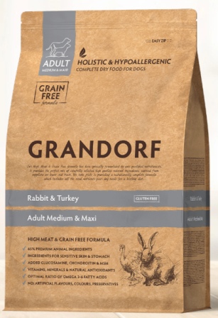 Grandorf (Грандорф) - Корм для собак средних/крупных пород Кролик/Индейка 1 кг