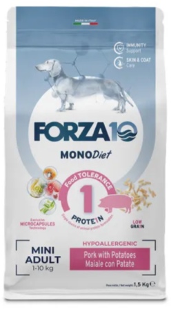 Forza Mini Diet Maiale/Patate - Полнорационный гипоаллергенный корм для взрослых собак мелких пород со свининой и картофелем (склонных к пищевой аллергии и непереносимости) 1,5 кг