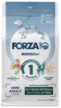 Forza Mini Diet Cervo con Patate - Полнорационный гипоаллергенный корм для взрослых собак мелких пород из оленины и картофеля (склонных к пищевой аллергии и непереносимости) 1,5 кг