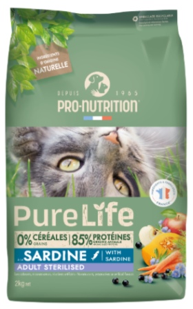 Flatazor - Корм для стерилизованных кошек PURE LIFE Adult Sterilized (сардины) 2 кг